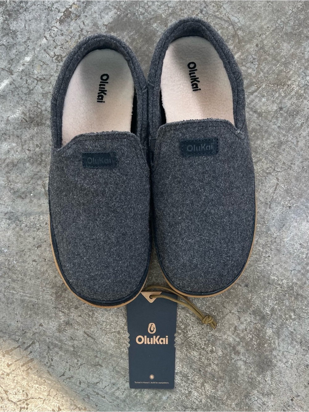 OluKai Charcoal Wool Slip-On with Tan Rubber Soles - Picture 8 of 8